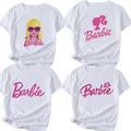 Barbie-Haut à col rond pour femme, T-shirt à manches courtes, Maillot de corps polyvalent, Dessin