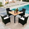 Latitude Run® 5-Piece Outdoor Patio Ding Set w/ 4 Chairs & Table, Wicker Dining Table & Chairs Set | 35 W x 35 D in | Wayfair