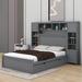 Latitude Run® Laritha Wooden Bed w/ All-In-One Cabinet, Shelf & Sockets Wood in Gray | 62.6 H x 79.8 W x 86.2 D in | Wayfair