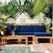 Latitude Run® Outdoor Patio Wood 5-Piece Sectional Sofa Seating Group Set w/ Cushions in Blue/Brown | Wayfair 1B7C68ADCE444AD1B5E0A2362B998FCA