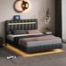 wtressa Floating Bed Frame w/ LED Lights & USB Charging Upholstered/Faux leather in Black | 43.7 H x 64.6 W x 83 D in | Wayfair YP0327-WF309338AAB