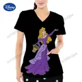 Disney Pocket V-Neck Top Women T Shirt Y2k Graphic T Shirts Womens Clothing Woman Clothes Women's