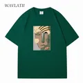 WAVLATII New 2023 Women Dark Grey Cool T shirts Female Abstract Printed Cotton Oversized Tees Lady