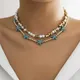 Small CCB and Imitation Pearl Beads Chain with Starfish Choker Necklace for Women Trendy Boho Beaded