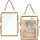 2Pcs Wall Hanging Mini Photo Frames 3.6x2.4 Inch Double Glass Picture Frame with Chain Brass Folding