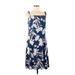 Chaps Casual Dress - A-Line Square Sleeveless: Blue Floral Dresses - Women's Size Large