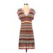 BCBGMAXAZRIA Casual Dress - Mini V-Neck Short sleeves: Burgundy Print Dresses - Women's Size Small