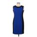 Calvin Klein Casual Dress - Midi: Blue Color Block Dresses - Women's Size 10 Petite