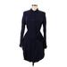 Gap Casual Dress - Shirtdress High Neck Long sleeves: Blue Solid Dresses - Women's Size Large
