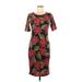 Lularoe Casual Dress - Sheath Scoop Neck Short Sleeve: Burgundy Floral Dresses - Women's Size Small