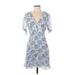 The Kooples Casual Dress - Mini V Neck Short sleeves: Blue Print Dresses - Women's Size Small