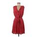 Ann Taylor LOFT Outlet Cocktail Dress - Mini Plunge Sleeveless: Red Solid Dresses - Women's Size 6