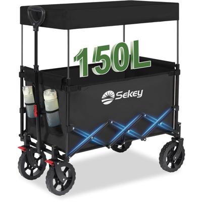 Bollerwagen Faltbar mit Dach, Handwagen bis 150 kg belastbar, Transportkarre, Gerätewagen, Schwarz Image