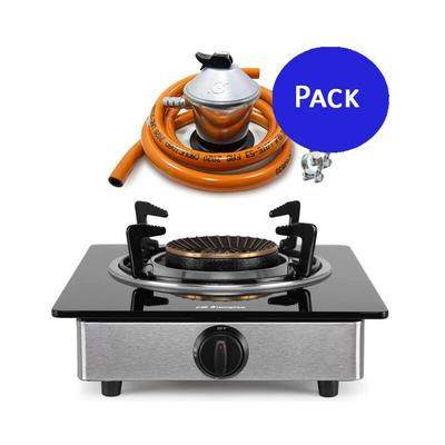 Pack Gaskocher mit Dreifachbrenner, Edelstahlgehäuse, Oberfläche aus gehärtetem Glas, Butan und Image