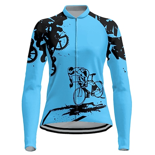 Damen Radtrikot Grafik Langarm Fahhrad Trikot Oberteil mit 3 Gesäßtaschen Mountainbike MTB Straßenradsport Schnelltrocknend Reflektierende Streifen Rückentasche Feuchtigkeitsableitend Sport Violett Image