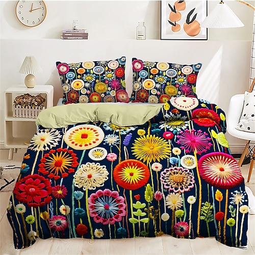 Bettbezug-Set mit floralem Quilt-Kunstmuster, Bettdecken-Set, weiches 3-teiliges Luxus-Baumwoll-Bettwäsche-Set, Heimdekoration, Geschenk, King-Size-Bett, volle Größe Image