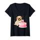 Damen 3 Jahre alter Geburtstag Mops Hundeliebhaber Party Kinder Jungen Mädchen Mops T-Shirt mit V-Ausschnitt