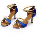 Egmy Girl Latin Dance Shoes Med-Heels Satin Shoes Party Tango Dance Shoes Blue 41