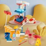 1set 25pcs Children s Pretend Play Cleaning Tools Toy Set With Mini Trolley Vacuum Cleaner Broom Mop Bucket For Housekeeping