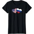 Russia USA Flag T Shirt Heart Russian American Love Cute