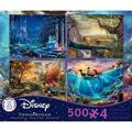 Ceaco - 4 in 1 Multipack - Thomas Kinkade - Disney Dreams Collection - Cinderella The Lion King Mickey and Minnie & The Little Mermaid - (4) 500 Piece Jigsaw Puzzles Blue