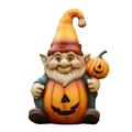 Pumpkin Gnome White Bearded Gnome Statue Halloween Autumn Pumpkin with Lights Decoration Resin Home Statue Autumn Pumpkin Gnome Statue Decorations Garden Patio Gifts (B)