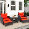 YZboomLife 5 Pieces Wicker Outdoor Patio Chairs Set with Ottoman Patio Conversation Set with Ottoman Underneath Balcony Set with Ottoman Orange