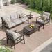 Outdoor Patio Furniture Set 4 Piece Patio Conversation Set with Coffee Table Metal Furniture Set for Porch Backyard Garden Grey