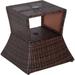 Rattan Wicker Side Table with Umbrella Hole 2 Tier Storage Shelf for All Weather for Outdoor Patio Garden Backyard Mixed Brown