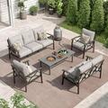 Outdoor Patio Furniture Set 5 Piece Patio Conversation Set with Fire Table and Ottomans Metal Furniture Set for Porch Backyard Garden Grey