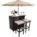 YZboomLife Outdoor Set 3-Piece Rattan Wicker Patio Glass and Two Stools with Cushions and 9 FT Patio Umbrella for Patios Backyards Porches Gardens or Poolside Sky Blue