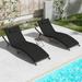 YZboomLife Lounge Chair for Outside 3 Pieces Chaise Lounge Outdoor Folding Pool Lounge Chairs Including Table Rattan Patio Set Dark Blue