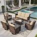 Sophia & William 6 Pieces Wicker Patio Conversation Set 7-Seat Outdoor Furniture Set with Swivel Chairs Beige