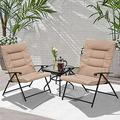 YZboomLife 3-Piece Outdoor Patio Padded Set Patio Foldable Adjustable Reclining Lounge Chair with Coffee Table Khaki