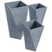 LeisureMod Aloe 3-Piece Fiberstone and MGO Clay Planter Set Mid-Century Modern Tapered Square Planter Pot for Indoor and Outdoor (Grey)