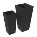 LeisureMod Orna 2-Piece Mid-Century Modern Fiberstone and MgO Clay Planter Set Weather-Resistant Tapered Square Planter with Drainage Holes for Home and Garden (Black)