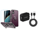 Bemz Dual Layer Case for Motorola Moto G Power 5G 2024 Bundle: Tough Magnetic Ring Stand Cover Screen Protector [Tempered Glass] 10W Wall Charger USB-C Cable - Purple