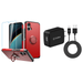 Bemz Dual Layer Case for Motorola Moto G Power 5G 2024 Bundle: Tough Magnetic Ring Stand Cover Screen Protector [Tempered Glass] 10W Wall Charger USB-C Cable - Red