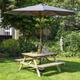 Rowlinson 6 Seater Natural Timber 5ft Picnic Table 1500mm x 1500mm - Grey Parasol & Base