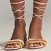 Anthropologie Shoes | New Anthropologie Embellished Tie Up Strappy Sandals Pink Bejeweled Raffia 40 | Color: Pink/Tan | Size: 40eu