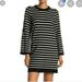 Madewell Dresses | Madewell Women's Black Cream Button-Sleeve Sweater-Dress In Stripe Size Small | Color: Black/Cream | Size: S