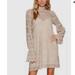 Free People Dresses | Free People Simone Long Sleeve Lace Mini Dress Neutral Bell Wrist Size Small | Color: Tan | Size: S