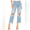 Free People Jeans | Free People Maggie Straight Leg Mid Rise Distressed Denim Jeans | Color: Blue | Size: 25