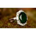 Art Deco 2.50 Ct Oval Green Emerald & Diamond - Halo Engagement Wedding Ring Women's Anniversary Gift 14K White Gold Over
