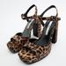 Zara Shoes | New Zara Leopard Print High Heeled Platform Sandals Shoes Womens Size 7.5 | Color: Black/Brown | Size: 7.5
