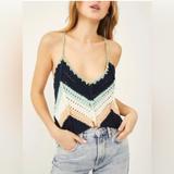 Free People Tops | Free People Crochet Knit Chevron Halter Tank Top Summer Breeze Size M | Color: Blue/White | Size: M