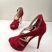 Michael Kors Shoes | Michael Kors Strappy Platform Heels Sz 8.5 Red Suede Stiletto High Heeled Shoes | Color: Red | Size: 8.5