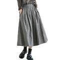 Gyios skirt Women Cotton Linen Casual Skirts Spring Vintage Style Plaid Print High Waist Female A-line Long Skirt-black-xl
