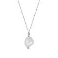 Lieson S925 Sterling Silver Necklace for Women, Dainty Pendant Necklace Irregular Pearl Pendant Necklaces Silver, 16.5+2 Inch Extend Chain - Jewelry Birthday Gift