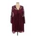 J Gee Casual Dress - Party V Neck 3/4 sleeves: Burgundy Print Dresses - Women's Size 1X